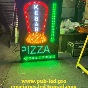 ENSEIGNE LUMINEUSE LED DOUBLE FACES “KEBAB” AVEC JL ET FLECHE PROGRAMMABLE EXTERNE PRÊT À INSTALLER AVEC ANIMATION ET TÉLÉCOMMANDE 115X70cm