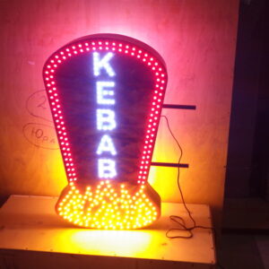 ENSEIGNE LUMINEUSE LED DOUBLE FACES “KEBAB” EXTERNE PRÊT À INSTALLER AVEC ANIMATION ET TÉLÉCOMMANDE 70x45cm