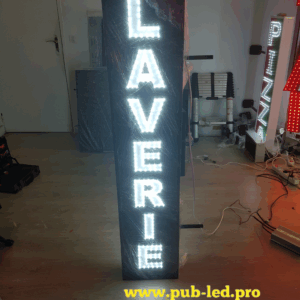 ENSEIGNE LUMINEUSE LED DOUBLE FACES “LAVERIE” EXTERNE PRÊT À INSTALLER AVEC ANIMATION ET TÉLÉCOMMANDE 150x33cm