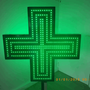 ENSEIGNE LUMINEUSE LED DOUBLE FACES “CROIX DE PHARMACIE” EXTERNE PRÊT À INSTALLER AVEC ANIMATION ET TÉLÉCOMMANDE 100x100cm