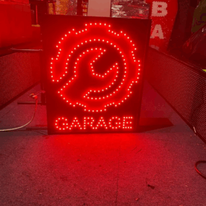 ENSEIGNE LUMINEUSE LED “GARAGE” DOUBLE FACES EXTERNE PRÊT À INSTALLER AVEC ANIMATION ET TÉLÉCOMMANDE 70x70cm