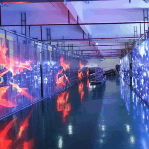 LED ÉCRAN INTERNE P3.9 PUBLICITAIRE TRANSPARENT PROGRAMMABLE TRÈS HAUTE LUMINOSITÉ VISIBLE EN PLEIN SOLEIL POUR VITRINE OU INTÉRIEUR.100x100 cm