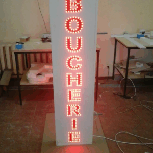 ENSEIGNE LUMINEUSE LED “BOUCHERIE” DOUBLE FACES EXTERNE PRÊT À INSTALLER AVEC ANIMATION ET TÉLÉCOMMANDE 150x40cm