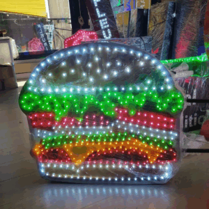 ENSEIGNE LUMINEUSE LED DOUBLE FACES “BURGER” EXTERNE PRÊT À INSTALLER AVEC ANIMATION ET TÉLÉCOMMANDE 70x70cm