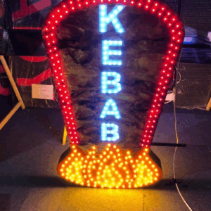 ENSEIGNE LUMINEUSE LED DOUBLE FACES “KEBAB” EXTERNE PRÊT À INSTALLER AVEC ANIMATION ET TÉLÉCOMMANDE 120x65cm