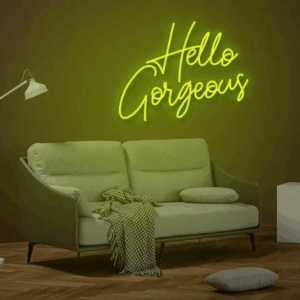 ENSEIGNE LUMINEUSE "HELLO GORGEOUS" NÉON FLEX PERSONNALISÉE, CHOIX DE TAILLE ET COULEUR, de 50 à 70 cm