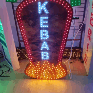 ENSEIGNE LUMINEUSE LED DOUBLE FACES “KEBAB” EXTERNE PRÊT À INSTALLER AVEC ANIMATION ET TÉLÉCOMMANDE 90X50cm