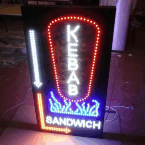ENSEIGNE LUMINEUSE LED DOUBLE FACES “KEBAB SANDWICH” EXTERNE PRÊT À INSTALLER AVEC ANIMATION ET TÉLÉCOMMANDE 130X65cm