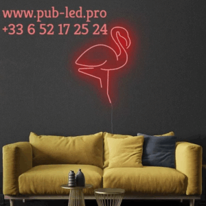 ENSEIGNE LUMINEUSE "FLAMANT" NÉON FLEX PERSONNALISÉE, CHOIX DE TAILLE ET COULEUR, de 55 cm et 79 cm