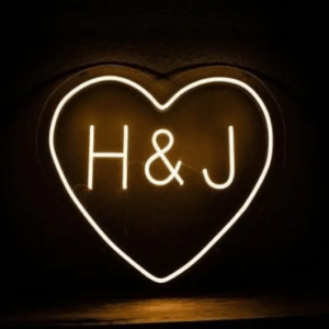ENSEIGNE LUMINEUSE "INITIALES ET COEUR" NÉON FLEX PERSONNALISÉE, CHOIX DE TAILLE ET COULEUR, de 40 à 70 cm