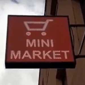 ENSEIGNE LUMINEUSE LED DOUBLE FACES “EPICERIE MINI MARKET” EXTERNE PRÊT À INSTALLER 70X70 cm