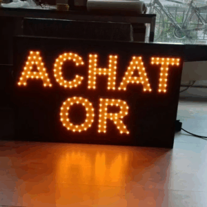 ENSEIGNE LUMINEUSE LED DOUBLE FACES “ACHAT OR” EXTERNE PRÊT À INSTALLER AVEC ANIMATION ET TÉLÉCOMMANDE 90x70cm