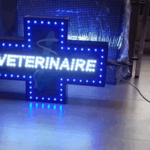 ENSEIGNE LUMINEUSE LED DOUBLE FACES “VÉTÉRINAIRE” EXTERNE PRÊT À INSTALLER AVEC ANIMATION ET TÉLÉCOMMANDE 60x40cm