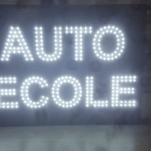 ENSEIGNE LUMINEUSE LED DOUBLE FACES “AUTO ECOLE” EXTERNE AVEC ANIMATION ET TÉLÉCOMMANDE 90x70cm