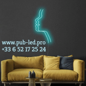 ENSEIGNE LUMINEUSE "DEUX VISAGES" NÉON FLEX PERSONNALISÉE, CHOIX DE TAILLE ET COULEUR, de 55 cm et 78 cm