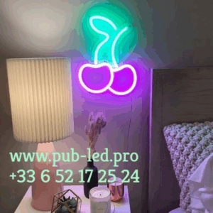 ENSEIGNE LUMINEUSE "CERISE" NÉON FLEX PERSONNALISÉE, CHOIX DE TAILLE ET COULEUR, de 27 cm et 38 cm