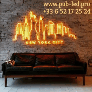 ENSEIGNE LUMINEUSE "NEW YORK" NÉON FLEX PERSONNALISÉE, CHOIX DE TAILLE ET COULEUR, de 90 A 120 cm
