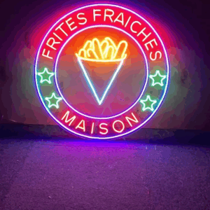 ENSEIGNE LUMINEUSE "FRITE" NÉON FLEX PERSONNALISÉE, CHOIX DE TAILLE ET COULEUR, 60 cm de diamètre
