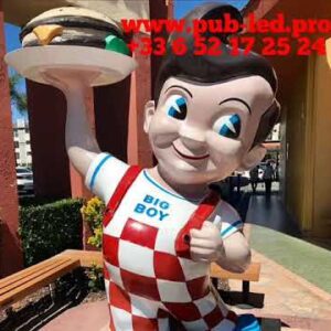 "DÉCORATION DE RESTAURANT STATUE EN RÉSINE "GRAND GARÇON TENANT HAMBURGER" SCULPTURE EN FIBRE DE VERRE