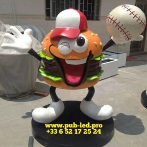 "DÉCOR RÉSINE "HAMBURGER" DESSIN ANIMÉ, SCULPTURE FIBRE DE VERRE